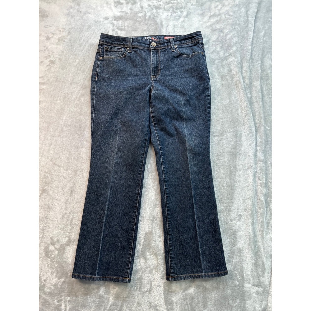 Style‎ & Co. Y2K Jeans Womens Sz. 8 Short Dark Blue Straight Leg Western Cowgirl